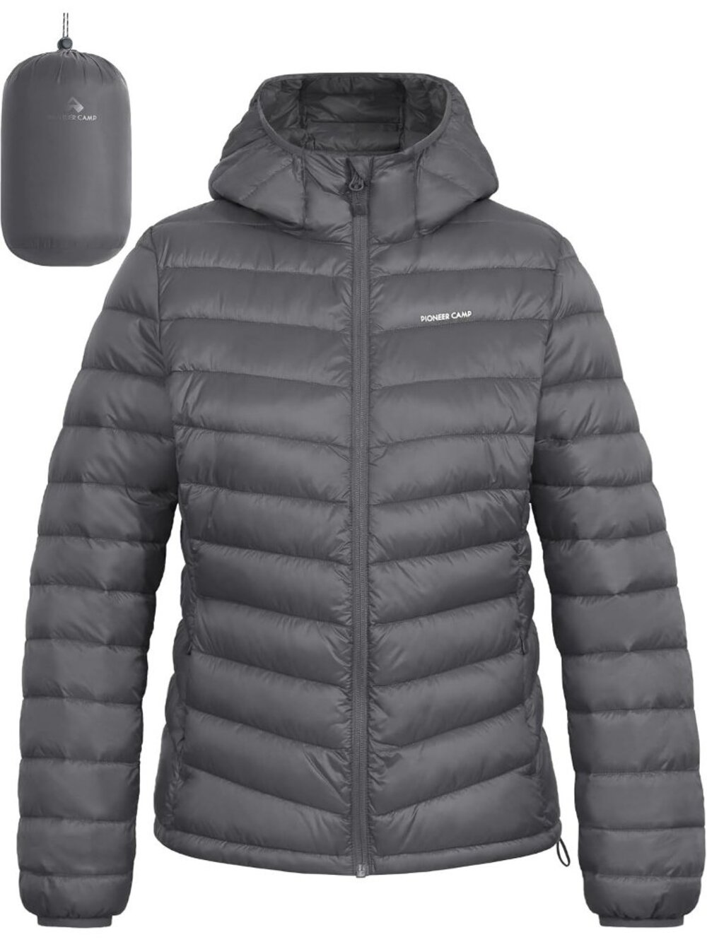 Women's Gray Packable Puffer Jacket Winter Lightweight Quilted Coat With Hood